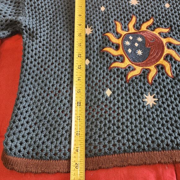 Earthbound Trading Co Celestial Open Knit Sweater Green XL Hippie Boho Cropped - Picture 7 of 9
